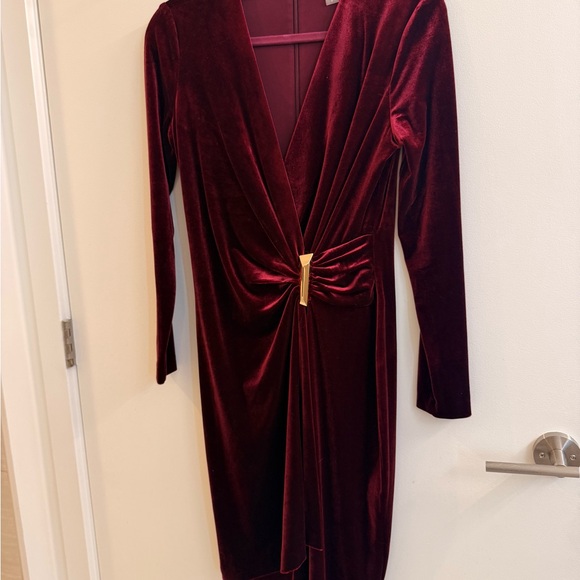 Calvin Klein Burgundy Velvet Long Sleeve Dress - Picture 3 of 8